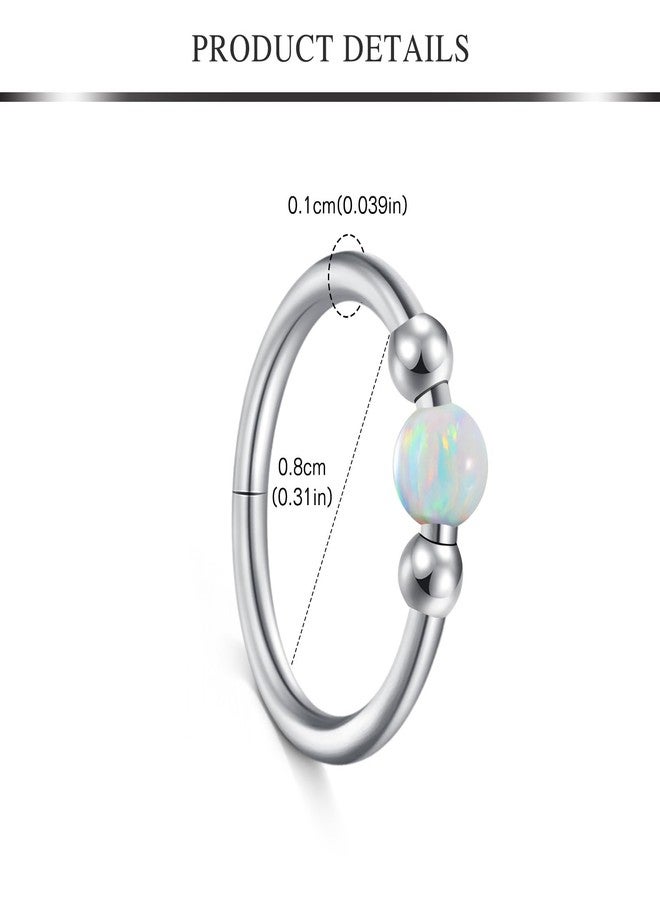 AVYRING Silver Nose Rings Hoops Opal Set - 18g & 20g Nose Piercing Jewelry Surgical Steel Nose Studs L Shaped Screw White Opal - Image 2